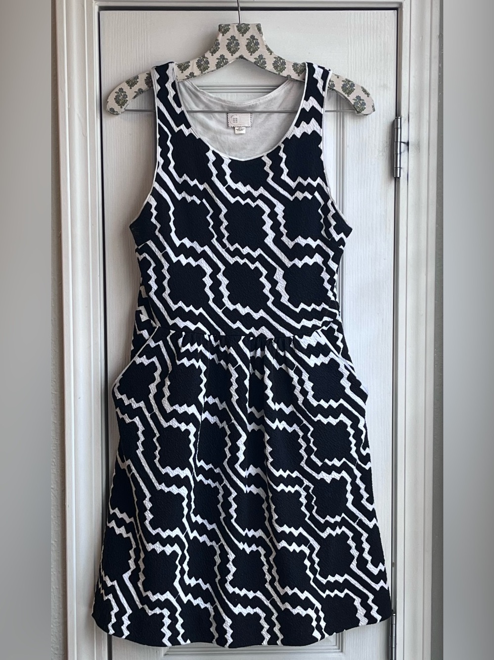 ANTHROPOLOGIE Postmark Lantana 9-H15 STCL Dress Black White Geometric Women’s 6